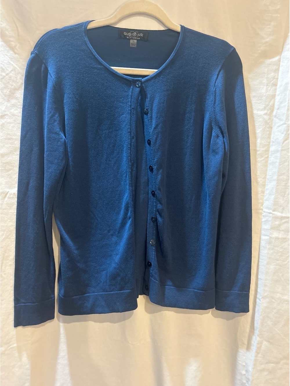 August Silk Women's Blue Silk Blend Button-Up Cardigan Size